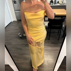 Chandra Lace Detail Satin Maxi Dress in Lemon